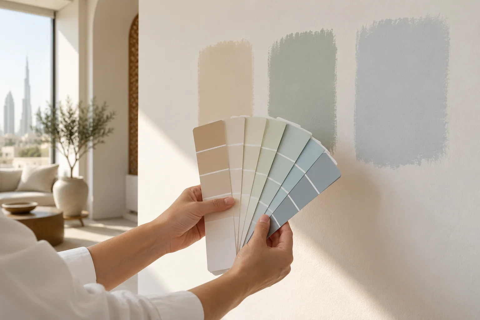 Paint colour samples being compared in natural light — illustrative image